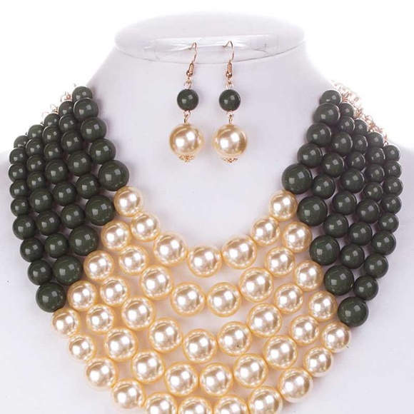 Color Block Pearl Chunky Necklace And Earring Set - Picture 8 of 9